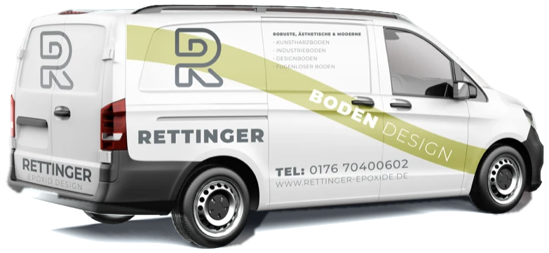 Firmenfahrzeug von Rettinger Epoxid Boden Design mit dem Rettinger-R